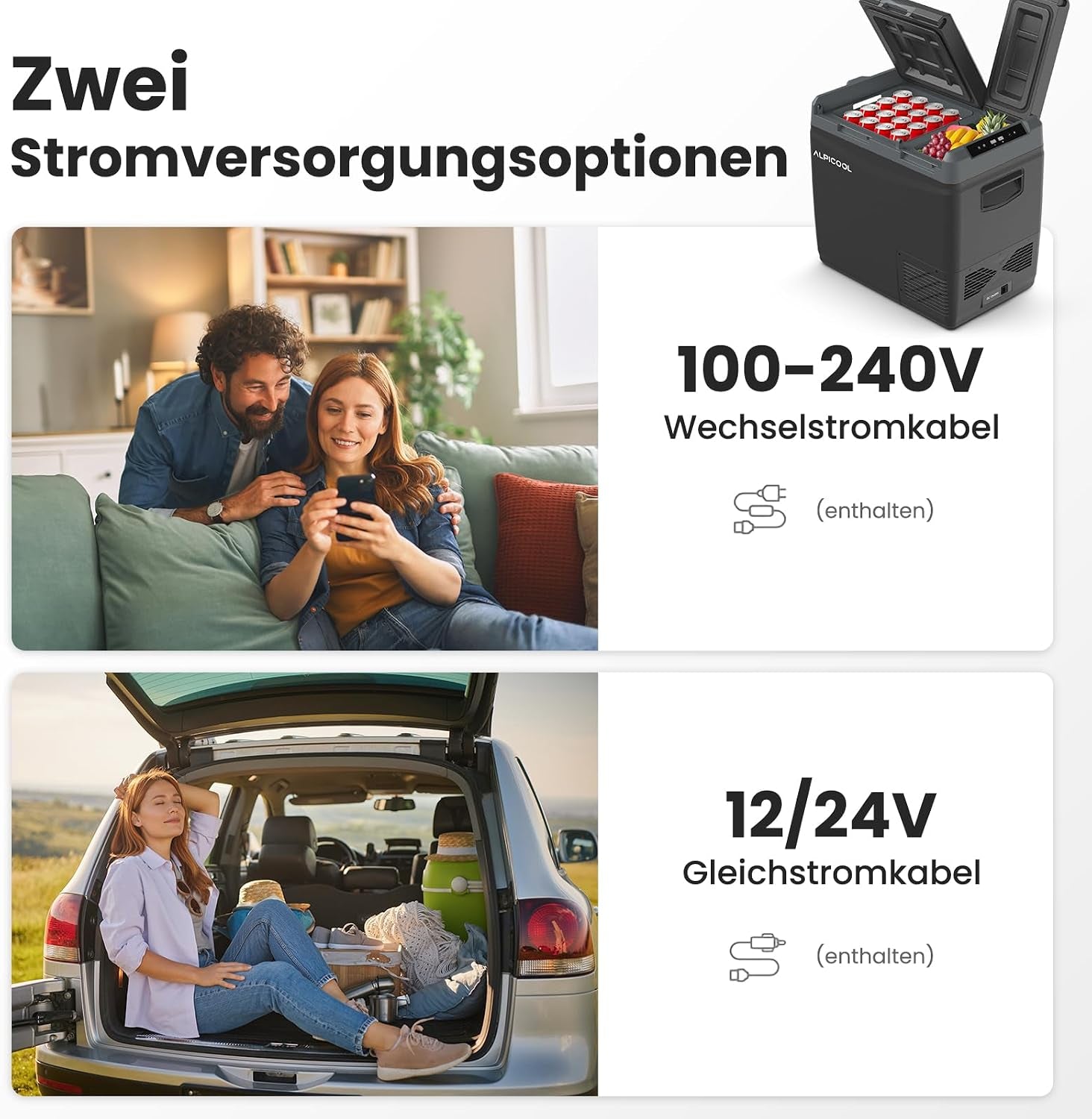 Alpicool 47L KLS58 Kompressor Kühlbox Dual Zone Mit App-Steuerung, 2026 NEU Kühlbox 12V 230V Kompressor, Auto Kühlschrank Für Camping, Fahrten, LKW, Reisemobil, -20℃-20℃, Mit Eiswürfelform, Schwarz