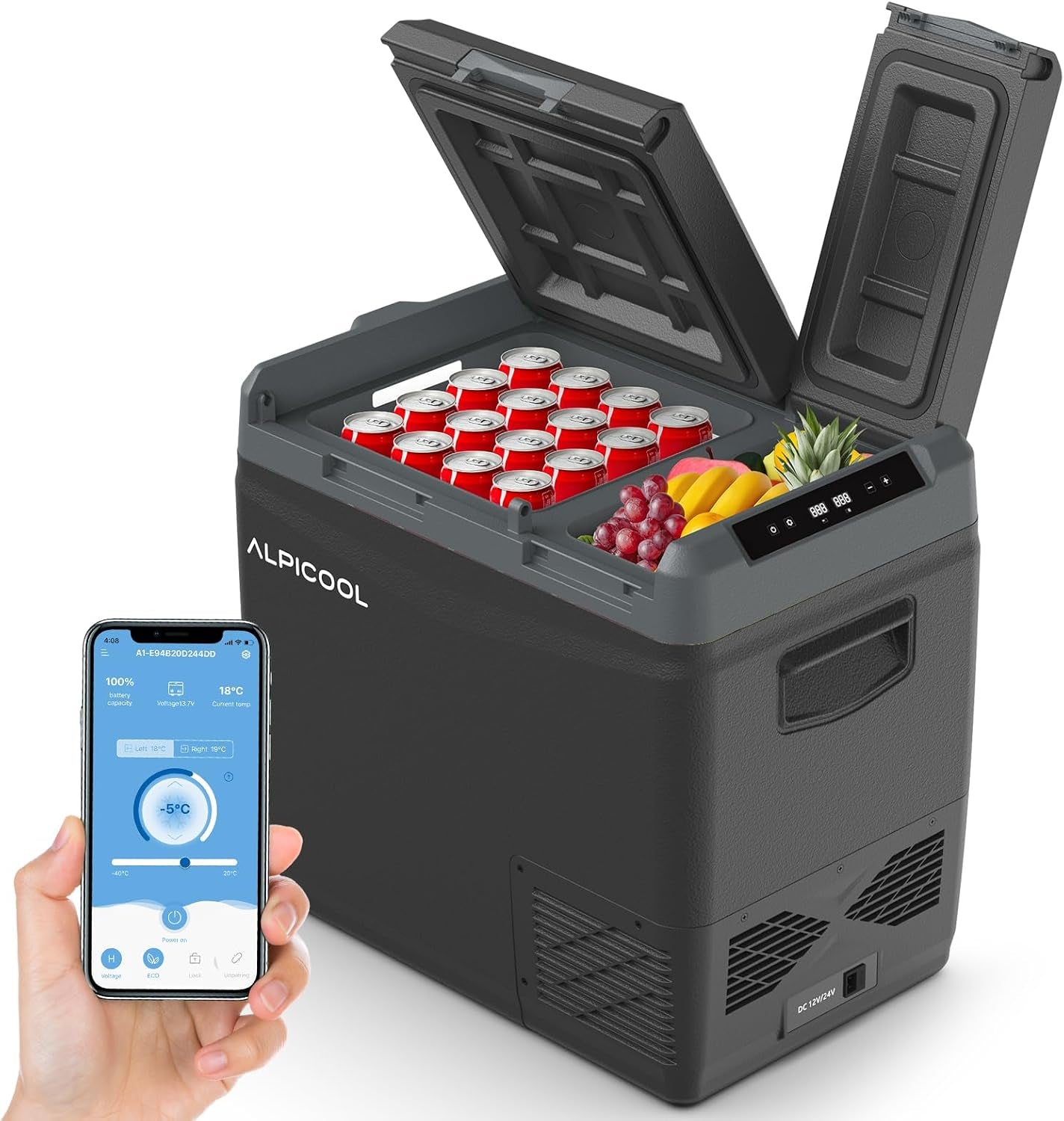 Alpicool 47L KLS58 Kompressor Kühlbox Dual Zone Mit App-Steuerung, 2026 NEU Kühlbox 12V 230V Kompressor, Auto Kühlschrank Für Camping, Fahrten, LKW, Reisemobil, -20℃-20℃, Mit Eiswürfelform, Schwarz
