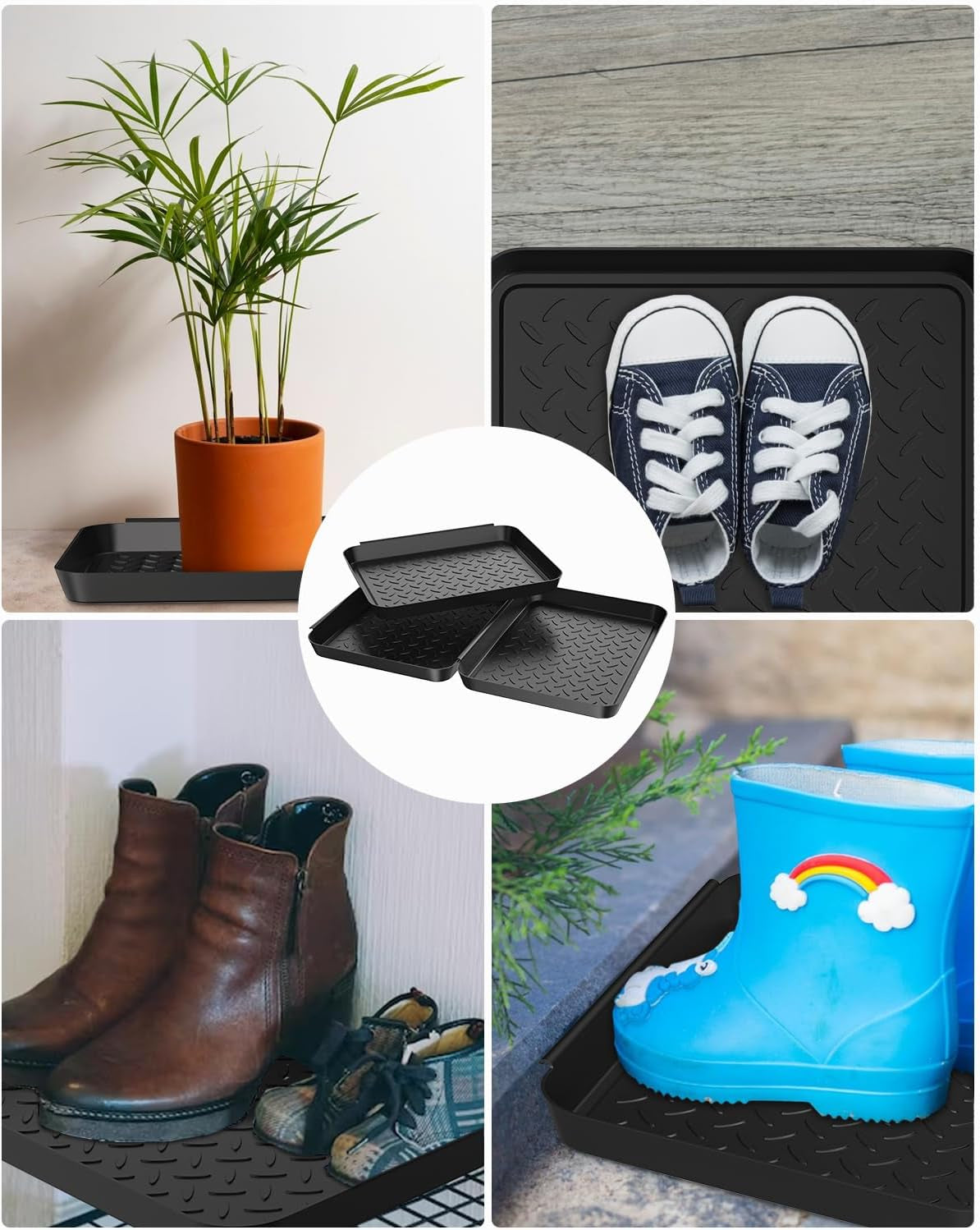 Schuhabtropfschale Schuhmatte Ablage, 3 Stück Schuhwanne Aus Kunststoff, Schuhablage 35X27X3Cm Mit Erhöhtem Rand, Schuhmatte Schuhwanne Kunststoff Für Schuhe Regen Herbst Winter
