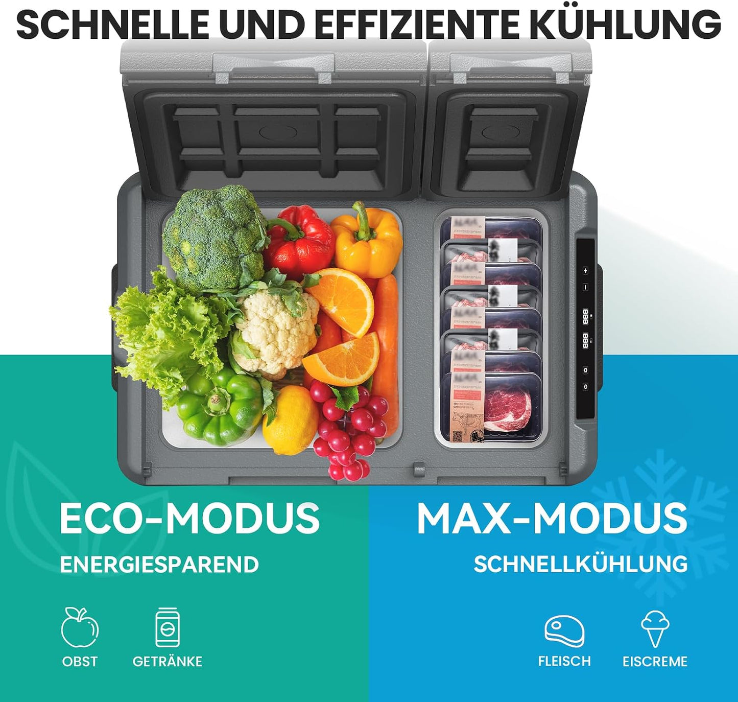 Alpicool 47L KLS58 Kompressor Kühlbox Dual Zone Mit App-Steuerung, 2026 NEU Kühlbox 12V 230V Kompressor, Auto Kühlschrank Für Camping, Fahrten, LKW, Reisemobil, -20℃-20℃, Mit Eiswürfelform, Schwarz