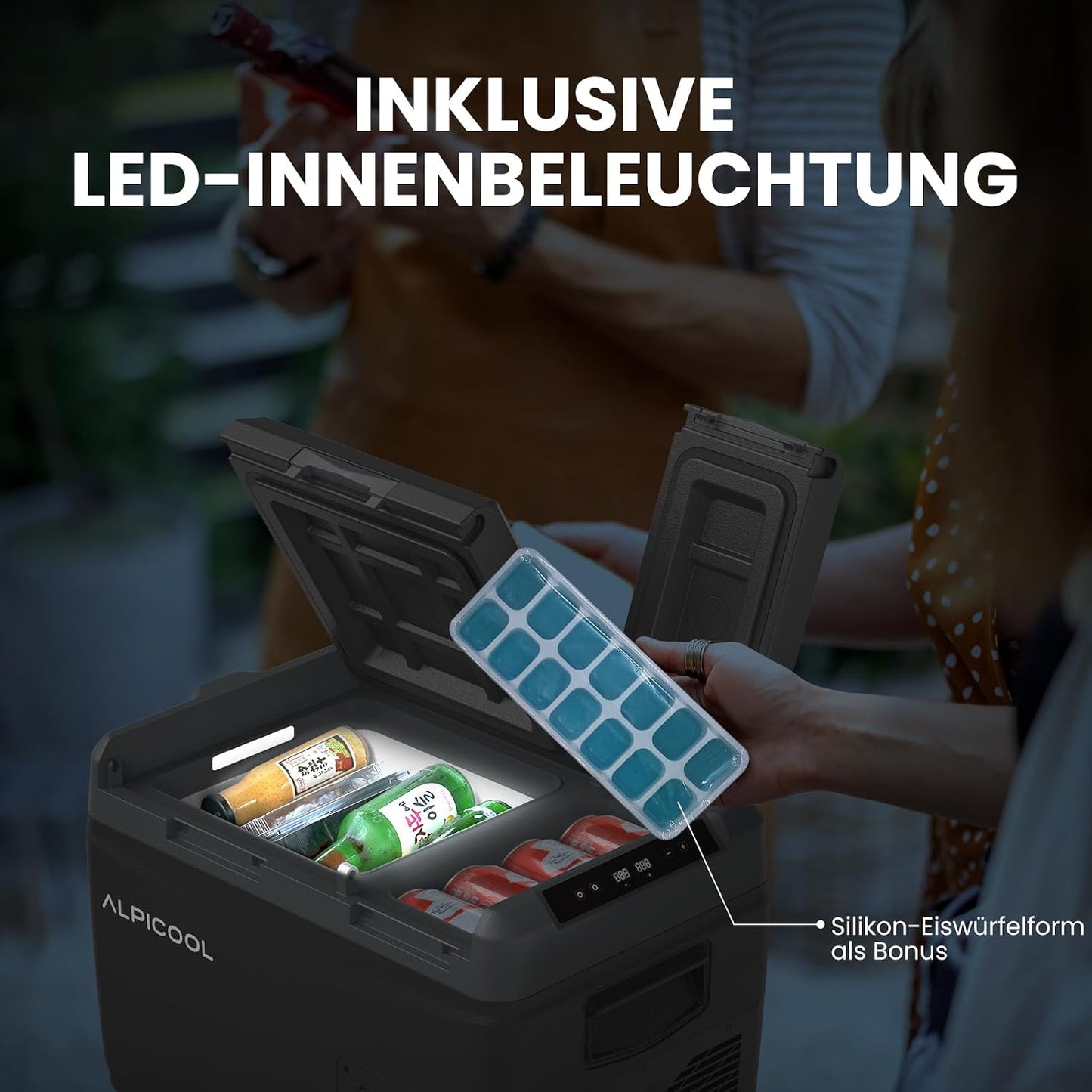Alpicool 47L KLS58 Kompressor Kühlbox Dual Zone Mit App-Steuerung, 2026 NEU Kühlbox 12V 230V Kompressor, Auto Kühlschrank Für Camping, Fahrten, LKW, Reisemobil, -20℃-20℃, Mit Eiswürfelform, Schwarz