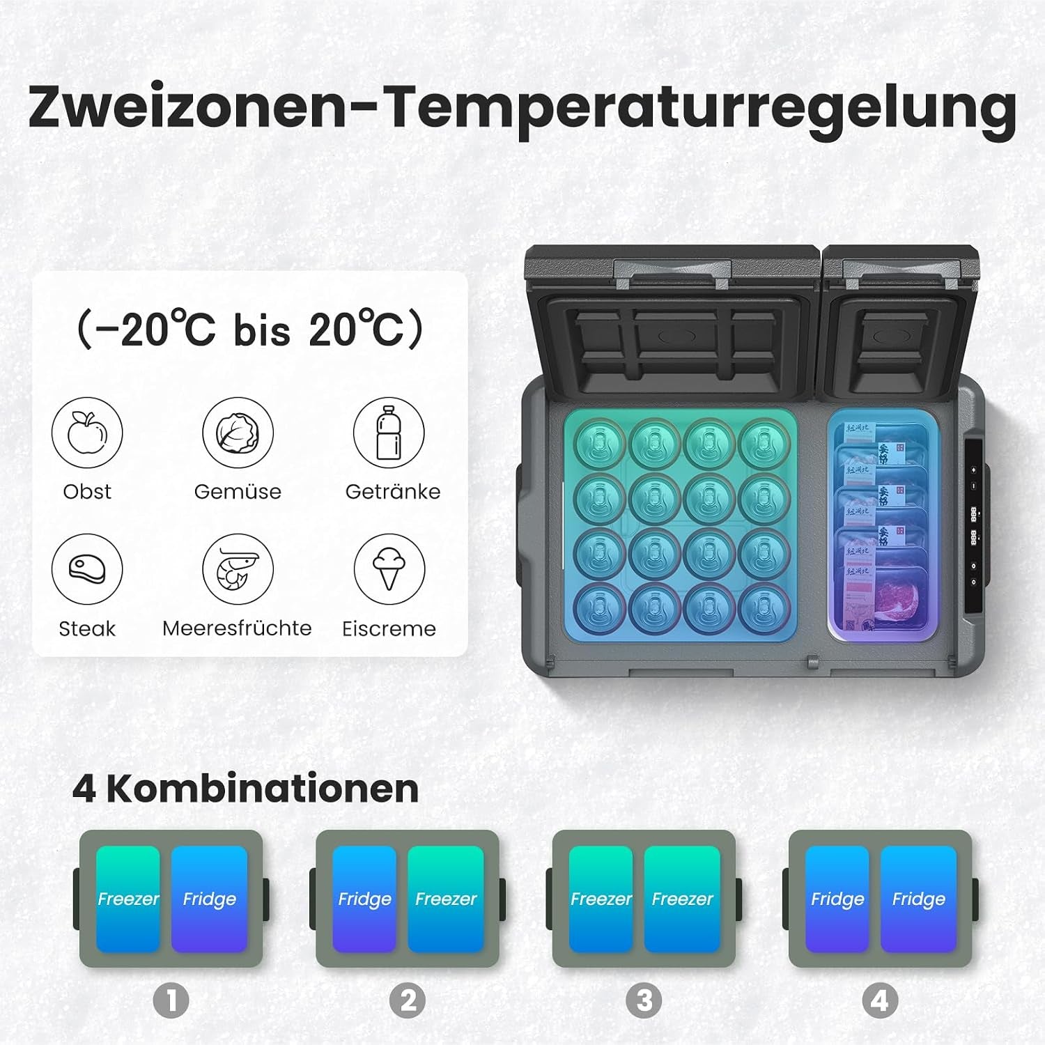 Alpicool 47L KLS58 Kompressor Kühlbox Dual Zone Mit App-Steuerung, 2026 NEU Kühlbox 12V 230V Kompressor, Auto Kühlschrank Für Camping, Fahrten, LKW, Reisemobil, -20℃-20℃, Mit Eiswürfelform, Schwarz